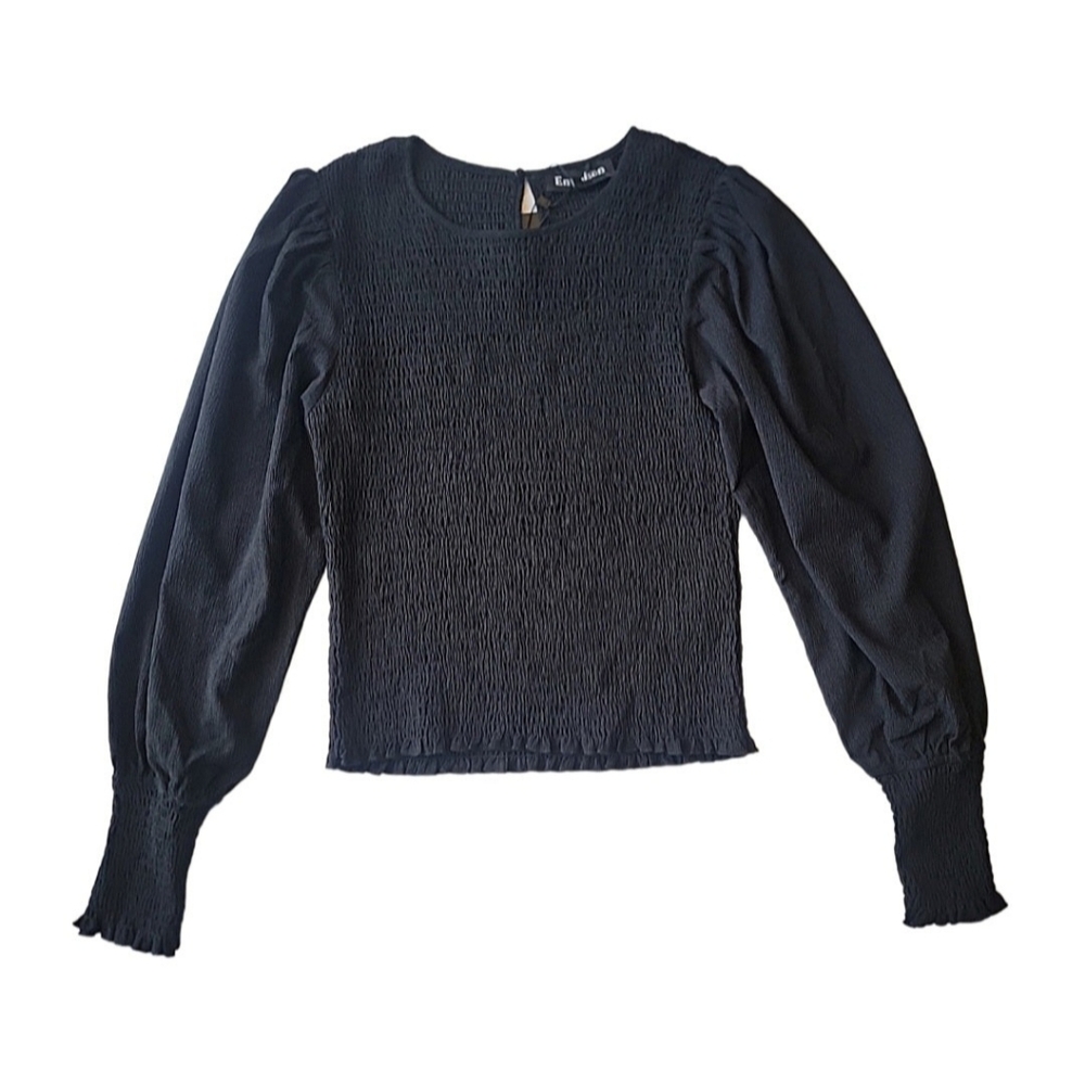 En Saison Women's Smocked Crewneck Blouse Size Medium
